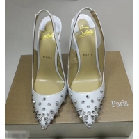 Discount Christian Louboutin Drama Studded leather Slingback Pumps CL6545 White