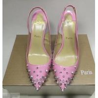 Good Taste Christian Louboutin Drama Studded leather Slingback Pumps CL6545 Pink