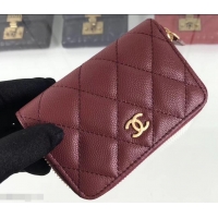 Discount Chanel Caviar Leather Classic Zipped Card Holder A69271 Burgundy