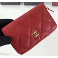 Original Cheap Chanel Caviar Leather Classic Zipped Card Holder A69271 Red