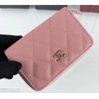 Hot Style Chanel Caviar Leather Classic Zipped Card Holder A69271 Pink