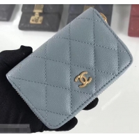 Luxury Chanel Caviar Leather Classic Zipped Card Holder A69271 Light Gray