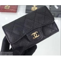 Perfect Chanel Grained Leather Classic Flap Card Holder A80799 Black/Gold