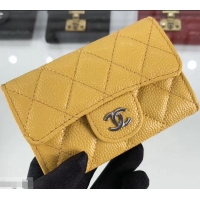 Purchase Chanel Grained Leather Classic Flap Card Holder A80799 Yellow/Silver