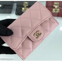 Sumptuous Chanel Grained Leather Classic Flap Card Holder  A80799 Pink/Gold