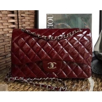 Perfect Chanel Classic jumbo Flap Bag 1113 burgundy in patent leather with silver Hardware 