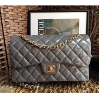 Fashion Chanel Classic jumbo Flap Bag 1113 gray in patent leather with silver Hardware 