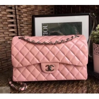 Luxury Chanel Classic jumbo Flap Bag 1113 pink in patent leather with silver Hardware 