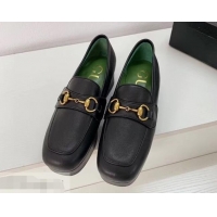 Grade Quality Gucci Heel 4.5cm Leather Platform Loafers With Horsebit G98202 Black 2019