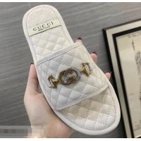 Cheap Gucci Quilted Slide Sandals with Interlocking G Horsebit 577680 Leather White 2019