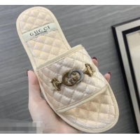 Discount Gucci Quilted Slide Sandals with Interlocking G Horsebit 577680 Leather Fabric Beige 2019