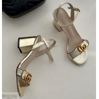 Popular Style Gucci Heel 7.5cm Leather Sandals with Double G 453379 Gold