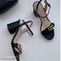 Top Design Gucci Heel 7.5cm Leather Sandals with Double G 453379 Black