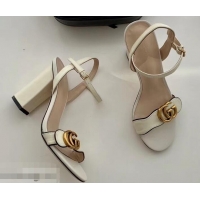 Unique Brand Gucci Heel 10cm Leather Sandals with Double G 453378 White