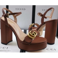 Discount Gucci Heel 11cm Platform 2.5cm Sandals with Double G 573021 Brown 2019