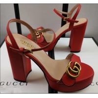 Promotional Gucci Heel 11cm Platform 2.5cm Sandals with Double G 573021 Red 2019