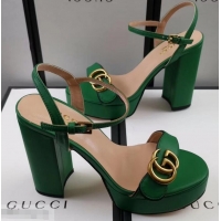 Low Price Gucci Heel 11cm Platform 2.5cm Sandals with Double G 573021 Green 2019