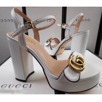 Low Cost Gucci Heel 11cm Platform 2.5cm Sandals with Double G 573021 White 2019