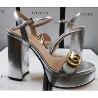 Cheapest Gucci Heel 11cm Platform 2.5cm Sandals with Double G 573021 Silver 2019