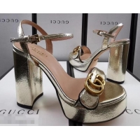 Hot Sell Gucci Heel 11cm Platform 2.5cm Sandals with Double G 573021 Gold 2019