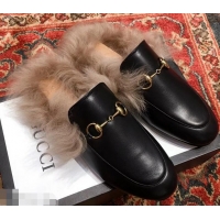 Top Discount Gucci Princetown Leather Fur Slipper G8025 Black