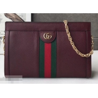 Promotion Gucci Structured Shape Web Ophidia Small Shoulder Bag 503877 Leather Burgundy 2019 