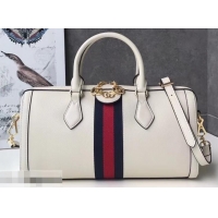 Luxury Hot Gucci Web Ophidia Medium Top Handle Bag 524532 Leather White 2019