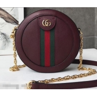 Sophisticated Gucci Web Ophidia Mini Round Shoulder Bag 550618 Leather Burgundy 2019