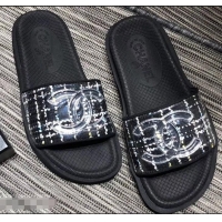 Shop Inexpensive Chanel Tweed and PVC Mules Slipper Sandals G96401 Black 2019