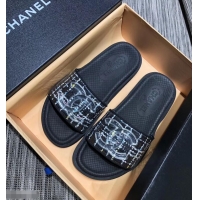 Shop Inexpensive Chanel Tweed and PVC Mules Slipper Sandals G96401 Black 2019