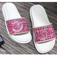 Affordable Price Chanel Tweed and PVC Mules Slipper Sandals G96401 Fuchsia 2019