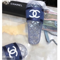 Fake Chanel CC Logo Transparent PVC Shower Shoes Mules Slipper Sandals G96411 Towel Blue 2019