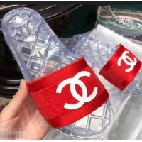 Reasonable Price Chanel CC Logo Transparent PVC Shower Shoes Mules Slipper Sandals G96411 Towel Red 2019