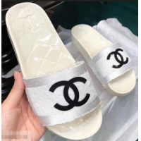 Discount Chanel CC Logo Transparent PVC Shower Shoes Mules Slipper Sandals G96411 Towel White 2019