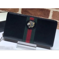 Modern Gucci Vintage Web Rajah Zip Around Wallet 573791 Leather Black 2019