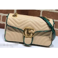 Top Quality Gucci GG Marmont Raffia Small Shoulder Bag 443497 Beige/Green 2019