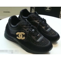 Free Shipping Discount Chanel Suede Calfskin Sneakers G34360 Tweed Black 2019