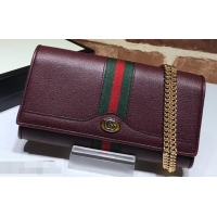 Luxury Gucci Web Ophidia GG Chain Wallet 546592 Leather Burgundy 2019