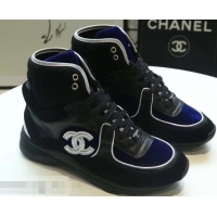 Buy Cheap Chanel CC Logo High-top Sneakers G35060 Suede Blue/Black 2019