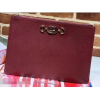 Purchase Gucci Zumi Grainy Leather Pouch Clutch Bag 570728 Burgundy 2019 