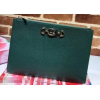 Luxury Gucci Zumi Grainy Leather Pouch Clutch Bag 570728 Green 2019 