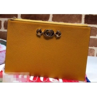 Good Quality Gucci Zumi Grainy Leather Pouch Clutch Bag 570728 Yellow 2019