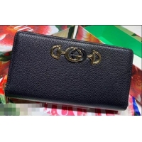 AAAAA Gucci Zumi Grainy Leather Zip Around Wallet 570661 Black 2019