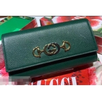 Best Grade Gucci Zumi Grainy Leather Continental Wallet 573612 Green 2019