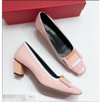 Luxury Cheap Roger Vivier Heel 4.5cm Patent Leather Buckle Pump R7804 Pink 2018