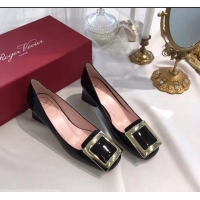 Hot Sale Roger Vivier Heel 4.5cm Patent Leather metal Buckle Pumps R7171 Black