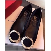 Latest Imitation Roger Vivier Suede Crystal Round Buckle Pumps R8316 Black 2018