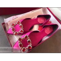 Imitation Roger Vivier Dorsay Crown Jewels Flat Ballerinas R8313 Fuschia Pink 2018