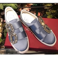 Top Quality Roger Vivier Sneaky Viv' 2 Strass Buckle in Silk Satin Sneakers R8319 Blue 2018