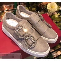 Discount Roger Vivier Sneaky Viv' 2 Strass Buckle in Silk Satin Sneakers R8319 Grey 2018